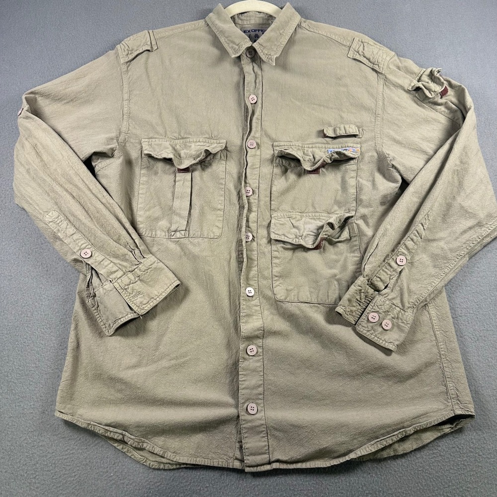 ExOfficio Mens M Long Sleeve Utility Fishing Shirt Khaki Cotton Outdoor Sport